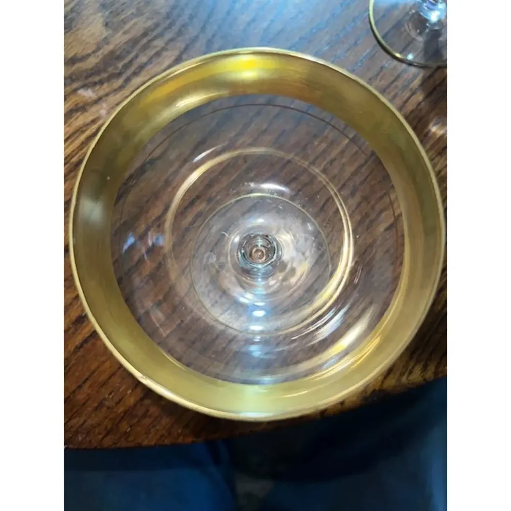 Vintage Double Band 24k Gold Encrusted 4.25” Crystal Cocktail Glasses (2)